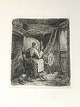 Johannes Vilhelm Zillen (1824-70):En bondekone i sit køkken ca. 1850Radering på ...
