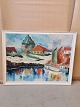Maleri af 
Frederiksø, 
olie på læred 
fra 1950erne.
H 97cm B 125cm
