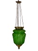 Ampel af mørkegrønt opal glas fremstillet af Fyns Glasværk fra omkring 1860. Lampen er i flot ...