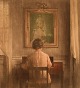 Peter Ilsted (1861-1933). Mezzotinte i farver. "Ved spinettet". Opus 10. Tidligt 
1900-tallet.
