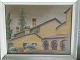 Leif Ragn-Jensen (1911-93):Byparti med hustage fra Gradana, Italien.Farvekridt/pastel på ...