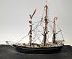 Antikt håndbygget sejlskib, 19. årh. Danmark. Monteret på fodstykke. L.: 34,5 cm. B.: 20 cm. H.: ...