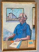 Knud Aage Borchsenius (1921-2005):Portræt af Direktør i kontorinteriør 1985.Olie på ...