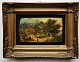 Miniature maleri fra 19. århundrede. Motiv med hus og personer og stort træ. I baggrunden et ...