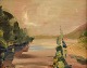 Endis Bergström (1866-1950). Svensk kunstmaler. Olie på plade. Modernistisk landskab. ...