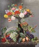 Emma Mulvad (Emma Rønsholdt); Maleri, opstilling med blomster og frugter. Olie på ...