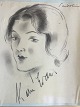 Ebbe Sadolin (1900-82):Portræt af skuespillerinden Karin Evans (1907-2004).Kul på papir ...
