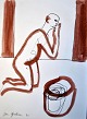 Gislason, Jon (1955 - ) Danmark: En syg mand. Akvarel/pen på papir. Signeret 93. 32 x 24 ...