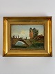 Maleri af 
landskab med 
bro, borg-ruin 
og mennesker - 
muligvis tysk 
eller østrisk - 
betegnet på ...