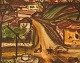 Ubekendt ungarnsk kunstner. Akvarel på papir. Modernistisk byparti. 1960'erne.Lysmål: 26 x 21 ...