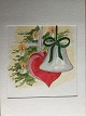 Erik Stuhr (1936-2014):Gren fra juletræ med klokke og hjerte.Akvarel på papir med ...