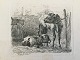 Johannes Vilhelm Zillen (1824-70):To kalve i stald 1858.Radering på papir.Sign.: W. Zillen ...