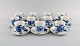 11 Royal Copenhagen Blue Flower Curved mocha cups and saucers with gold edge. 
1970s. Model number 10/1546.
