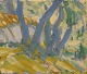 Niels Grønbech 
(1907-1991), 
dansk maler. 
Olie på plade. 
Modernistisk 
landskab. 
Vordingborg. 
...