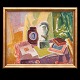 Jais Nielsen maleriJais Nielsen, 1885-1961, olie på lærredStilleben med buste, bøger, vase ...