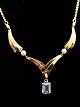 14 karat guld halskæde 48 cm. med perler og aquamarin  fra juveler Herman Siersbøl emne nr. 507497