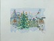Erik Stuhr (1936-2014):Der skovles sne i jule eksteriør.Akvarel på pap.Sign.: E. ...
