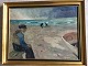 Anders Hune 
(1894-1968):
Parti fra 
Vestkysten med 
fiskere på 
stranden.
Olie på 
lærred.
Sign.: ...