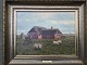 Kay Birkmose 
(født 1933):
Klitgård ved 
Vestkysten med 
græssende får.
Olie på 
lærred.
Sign.: ...