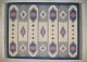 Håndvævet tæppe af uld med frynser i "Rölakan" teknik.Geometriske former i lyseblå, mørkeblå, ...