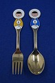 Michelsen set Christmas spoon and fork 1969 of Danish gilt sterling silver