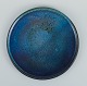 French studio ceramist, unique ceramic dish in crystal glaze with blue shades.