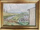 Axel (Aksel) 
Møller 
(1909-94):
Båd og Bådhus, 
Hvide Sande, 
Ringkøbing 
Fjord 1979.
Olie på ...