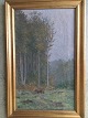 Brita Barnekow (1868-1936):Skovparti med dreng og ko i lysning 1919.Olie på lærred.Sign.: ...