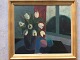 Knud Horup (1926-73):Opstilling med frugter og hvide tulipaner i vindueskarm.Olie på ...