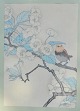 Ashikaga, Shizud (1917 - 1991) Japan: En fugl p&aring; en gren. Tr&aelig;snit. 31 x 21,5 ...