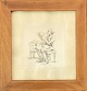 Original tusch tegning i mahogniramme og glas. Motiv af mand/håndværker der sidder og læser.Ca ...