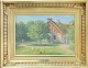 Elisabeth 
Thorne 
1847-1933. Oil 
painting in a 
gold frame. 
Motif of a 
farmhouse with 
storks on ...