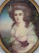 Miniaturemaleri. Portræt af fin dame i hvid kjole.Vandfarve på porcelæn.Tidligt 1900 ...