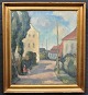 Hansen, Emiel (1878 - 1952) Danmark: To børn på en vej, Aarhus. Olie på lærred. Signeret. 64 x ...