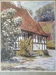 Einar Gross 
(1895-1960):
Møllehuset i 
Den Gamle By i 
Aarhus 1927.
Pastel på 
papir.
Sign.: ...