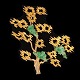 C. Antonsen; Stor broche af 14 kt. guld prydet med jade. Guldbrochen har form, som et træ, hvori ...