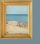 Frants 
Henningsen 
(1850 - 1908)
Kystmotiv med 
skib i 
horisonten.
Olie  på 
træplade i 
original ...
