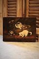 1800 tals olie maleri på lærred af 4 små kattekillinger som leger i en blomster krukke. Måler: ...