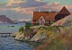 Emanuel Aage 
Petersen 
(1894-1948), 
Oliemaleri på 
lærred.
Grønlandsk 
bygd. I 
baggrunden ...