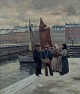 Søren Christian 
Bjulf 
(1890-1958), 
Danmark. 
Fiskekoner i 
samtale med 
fiskere på 
Gammel Strand i 
...