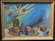 Høtoft, Anker 
(1877 - 1939) 
Danmark: 
Opstilling med 
æbler og 
tulipaner på et 
bord. Olie på 
...