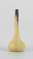 European studio ceramicist, tall narrow-necked unique ceramic vase in yellow and 
brown decoration. Possibly Belgian ceramicist.