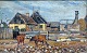 Skjelborg, Axel 
(1895 - 1970) 
Danmark: Kalve 
ved en gård, 
Gammelværk, 
Saltholm. Olie 
på lærred. ...