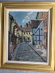 Einar Gross 
(1895-1960):
Parti fra 
Klokkestøbergade 
i Aalborg.
Olie på plade.
Sign.: Einar 
...