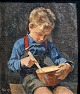 Aigens, 
Christian (1870 
- 1940) 
Denmark: A boy 
eats porridge. 
Oil on canvas. 
Signed. 60 x 53 
...