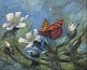 Ulf Ålund (born 1948), Swedish artist, oil on canvas. Mother-of-pearl butterfly 
in a flower landscape.