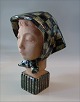 Helge Christoffersen Figural Art Pottery Women´s head ca 31 cm with green sharf