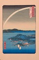 Ando Hiroshige, 
japansk træsnit 
på japanpapir. 
Tsushima Kaigan 
Yubare. 
Landskab med 
både på ...