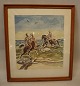 Knud Kyhn colour print - riders at the beach  signed KK June 1943 plate measures 
 27 x 24 cm