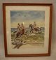 Knud Kyhn 
farveprint - 
ryttere i 
vandkanten 
signeret KK 
juni 1943 
Lysmål 27 x 24 
cm  - glas og 
...